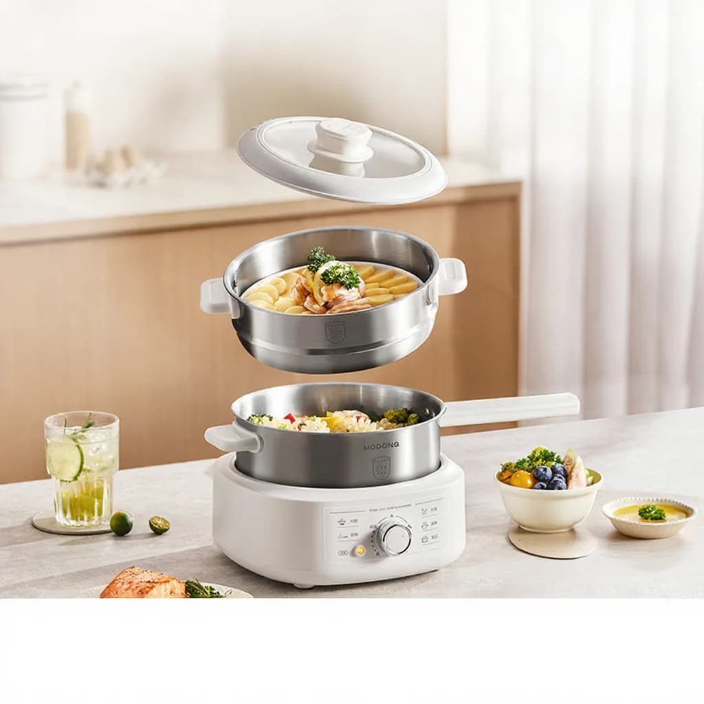Pentola elettrica in acciaio inox con vaporiera, 3L, 220V