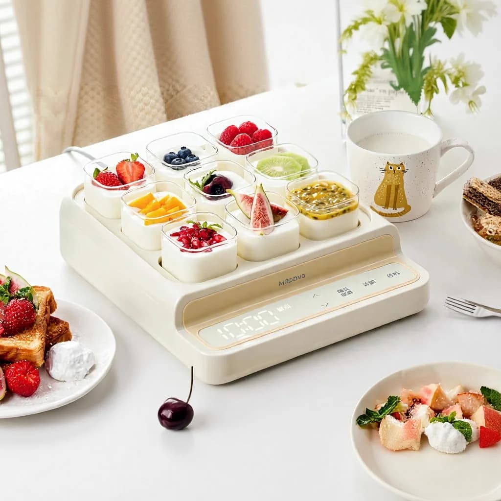 Yogurtiera elettrica con 9 scomparti per tazze e contenitore interno in vetro