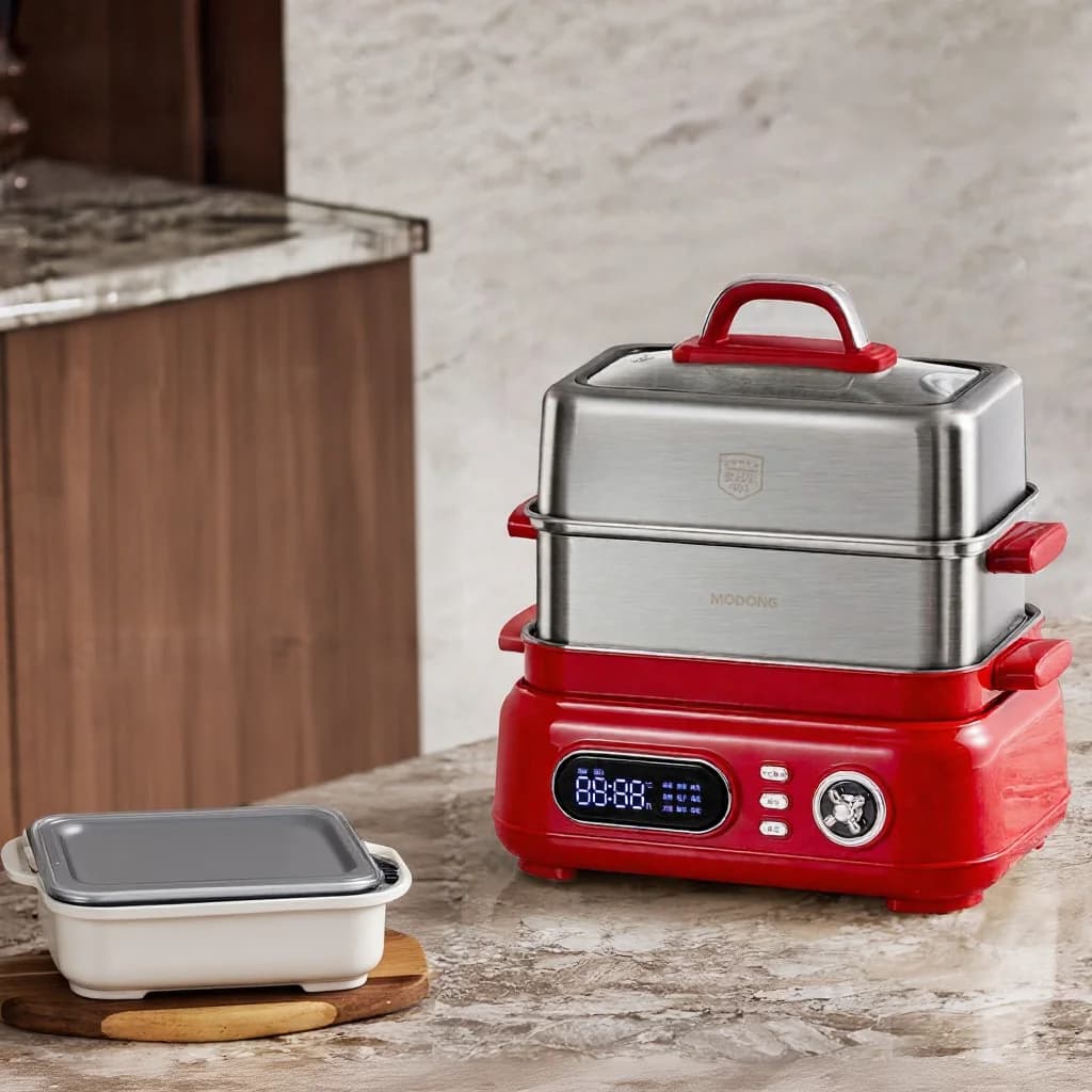 Cuocivapore elettrico in acciaio inox 18L 24L a doppio o triplo livello