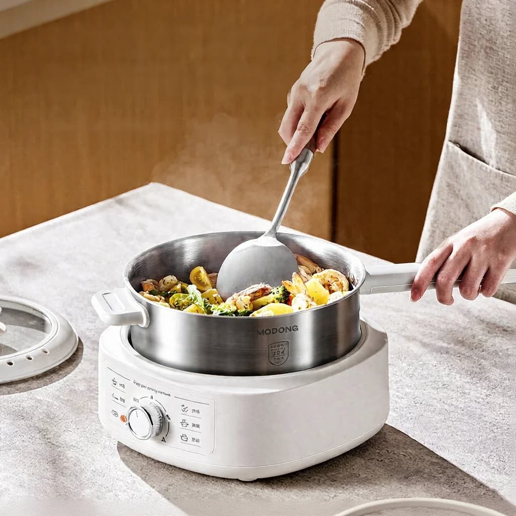 Pentola elettrica in acciaio inox 3L con vaporiera