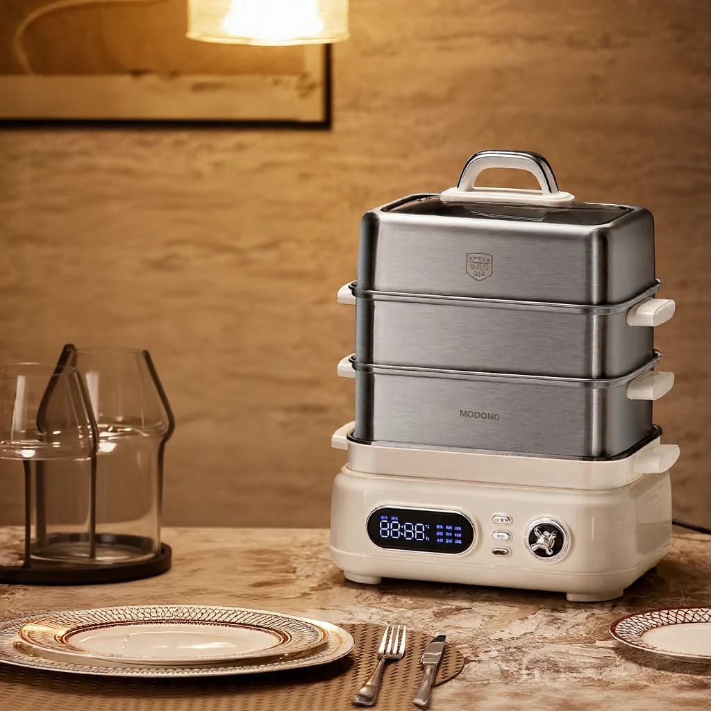 Cuocivapore elettrico in acciaio inox 18L 24L a doppio o triplo livello