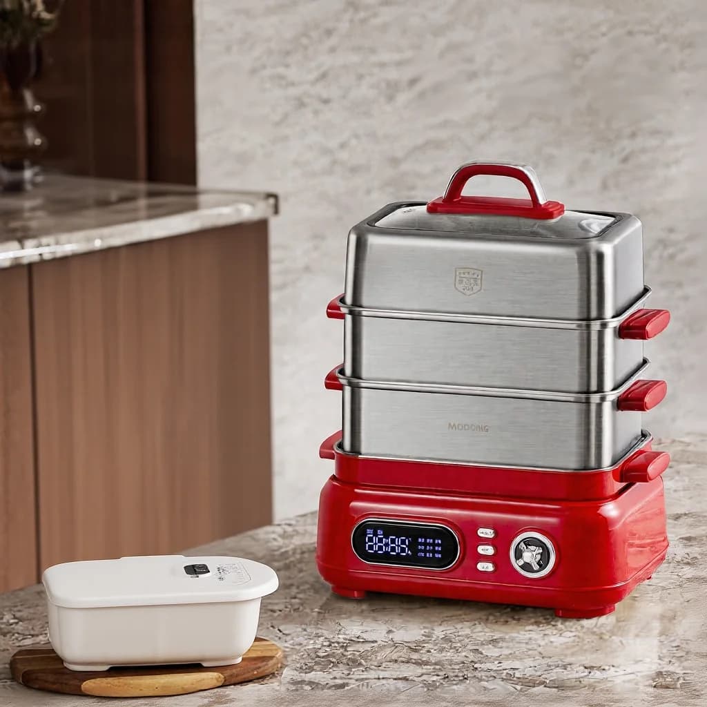 Cuocivapore elettrico in acciaio inox 18L 24L a doppio o triplo livello