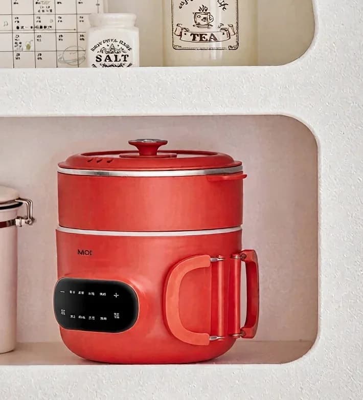 Pentola elettrica mini 2L antiaderente con rivestimento in ceramica e vaporizzatore