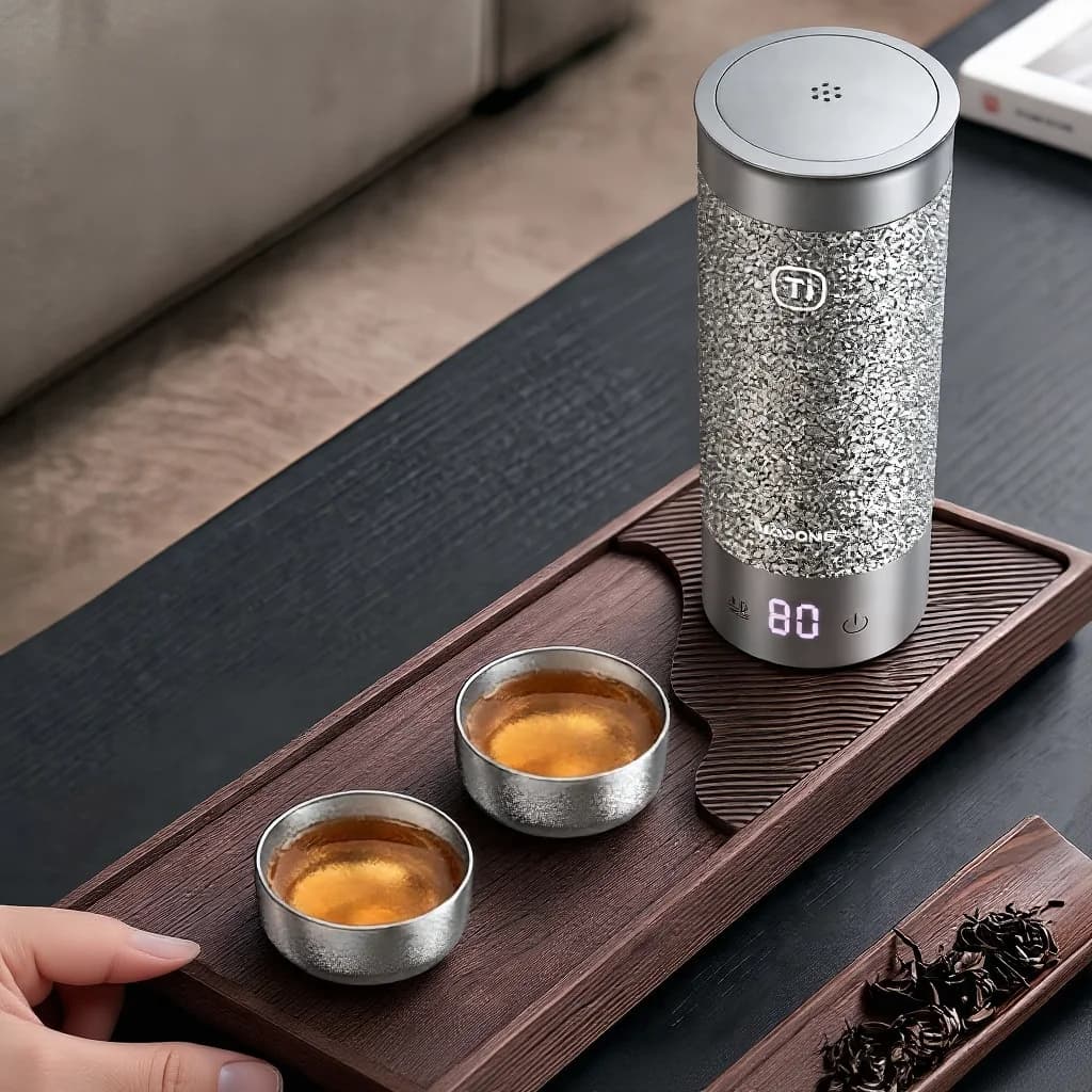 Set Tazze Gongfu in Titanio Puro 55ml Finitura Naturale Fatta a Mano