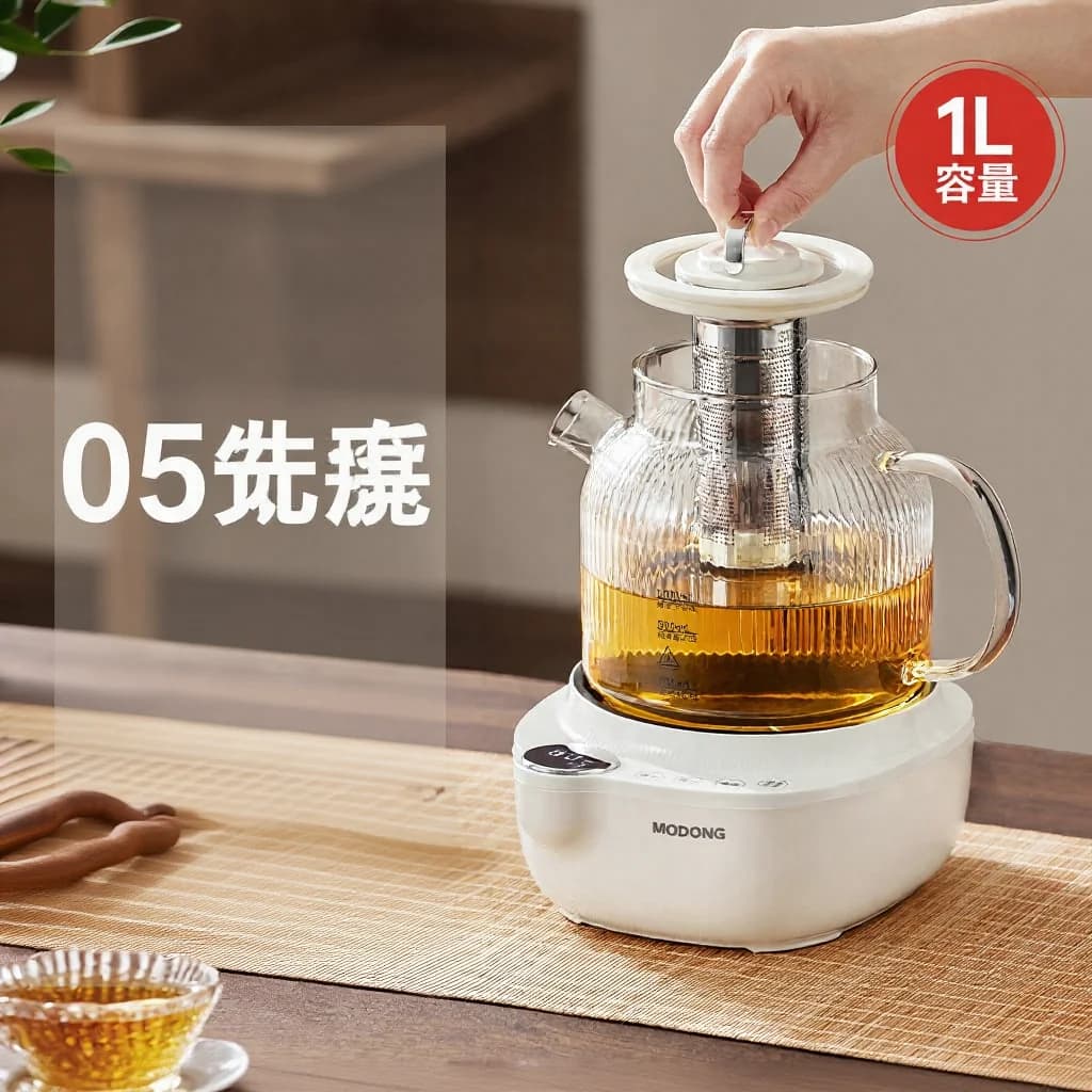 Pentola elettrica in vetro con coperchio regolabile e capacità da 1L