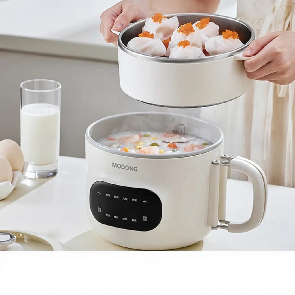 Pentola elettrica mini 2L antiaderente con rivestimento in ceramica e vaporiera