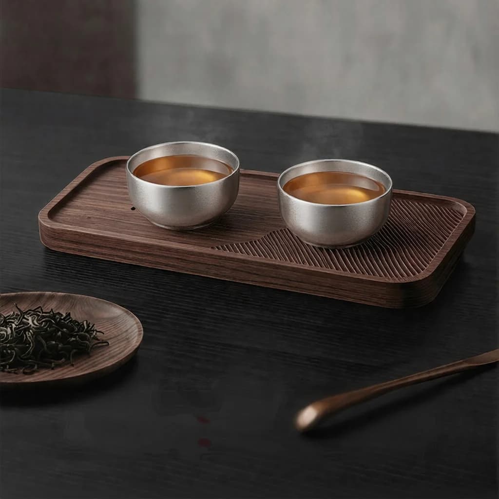 Set Tazze Gongfu in Titanio Puro 55ml Finitura Naturale Fatta a Mano