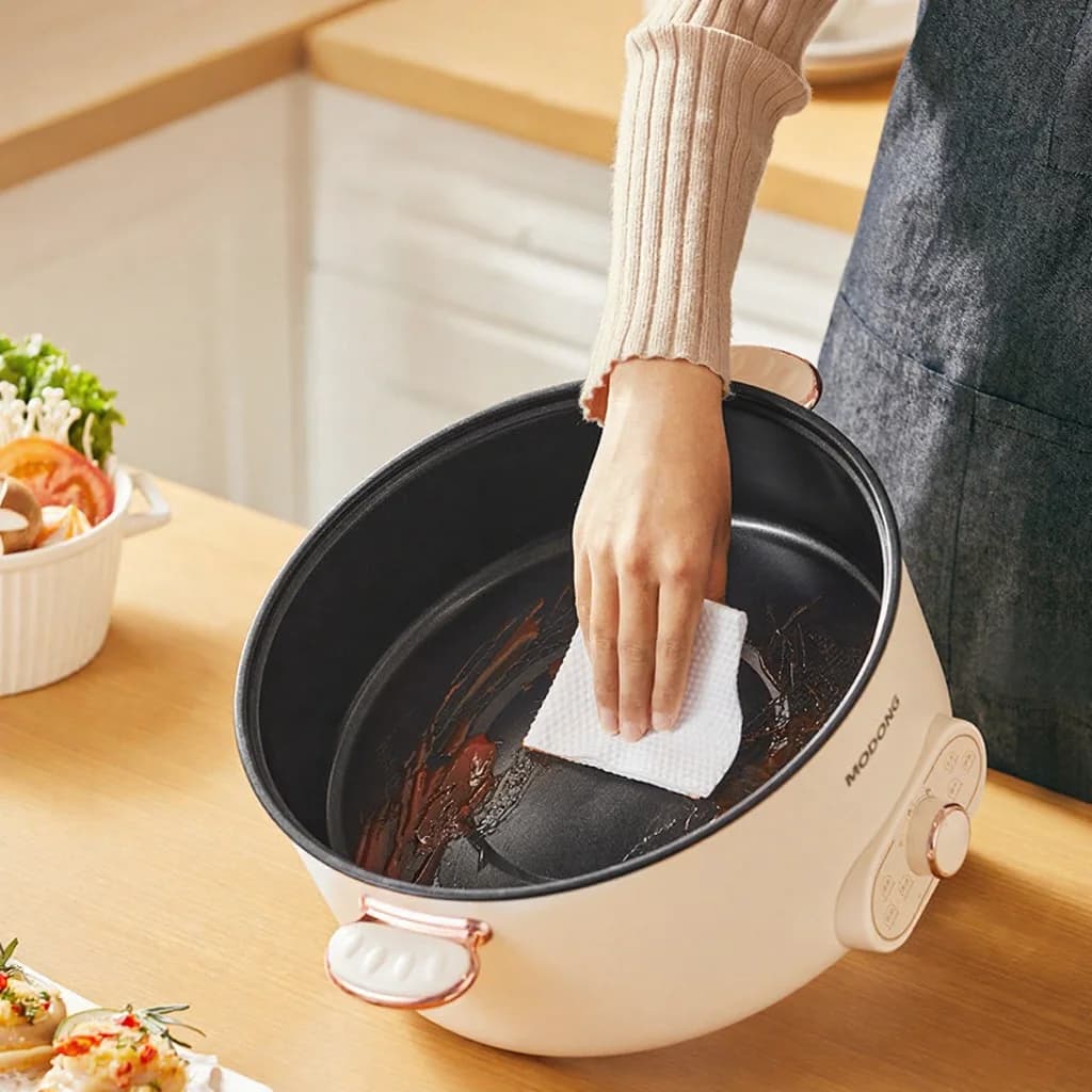 Pentola Elettrica Hot Pot 6L con Cestello per Cottura a Vapore, Antiaderente