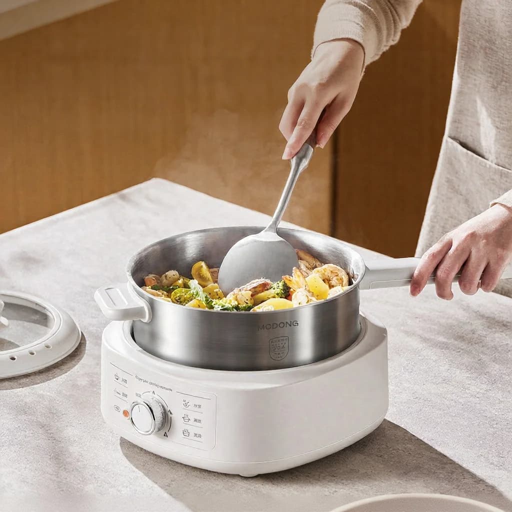 Pentola elettrica in acciaio inox con vaporiera, 3L, 220V