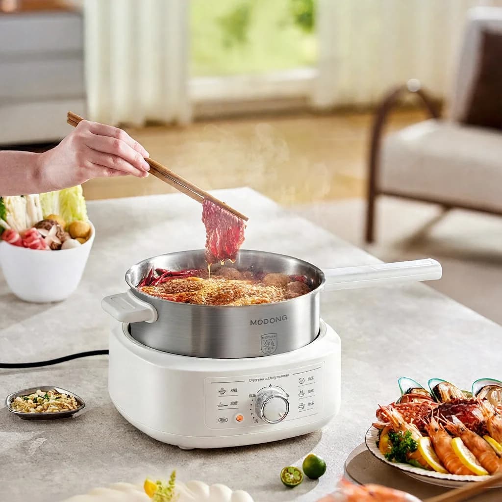 Pentola elettrica in acciaio inox con vaporiera, 3L, 220V