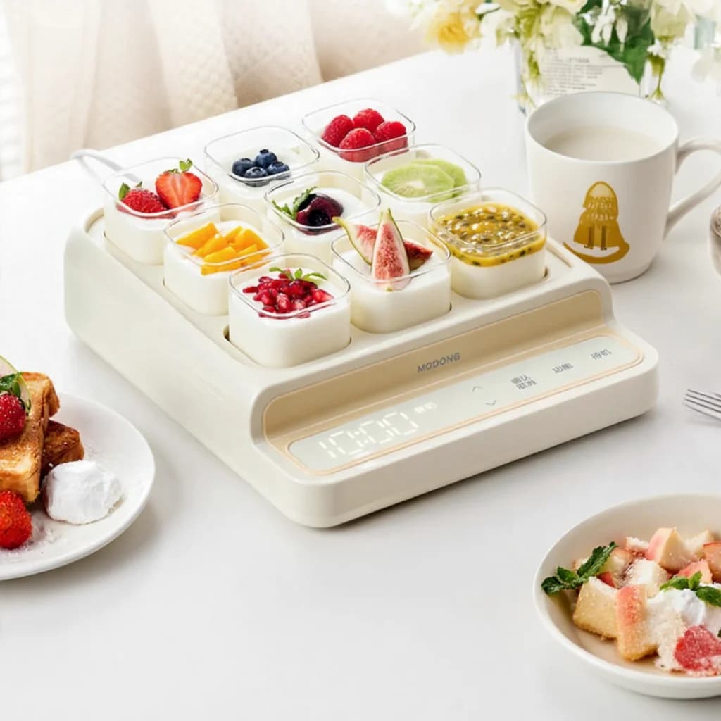 Yogurtiera da 9 vasetti con pentola interna in vetro e timer