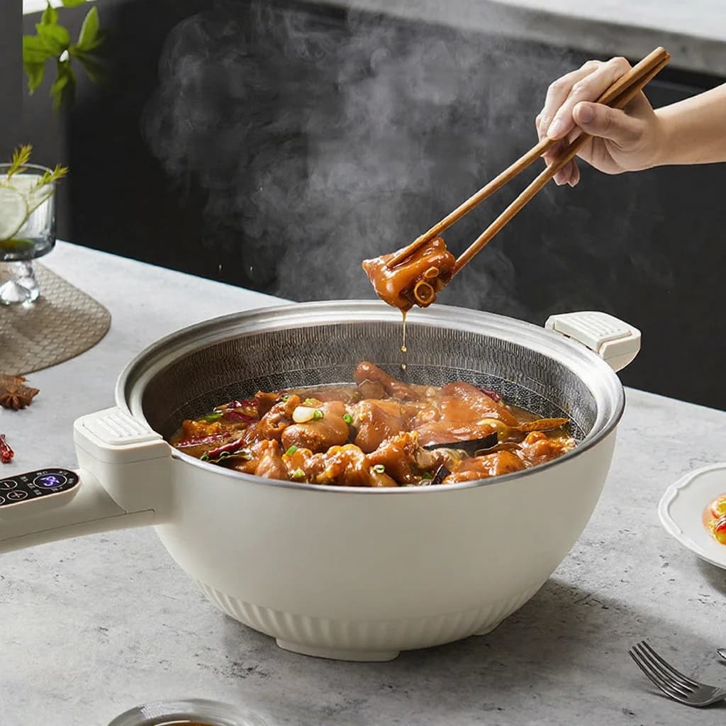 Pentola elettrica da cucina 6L con vaporiera in acciaio inossidabile