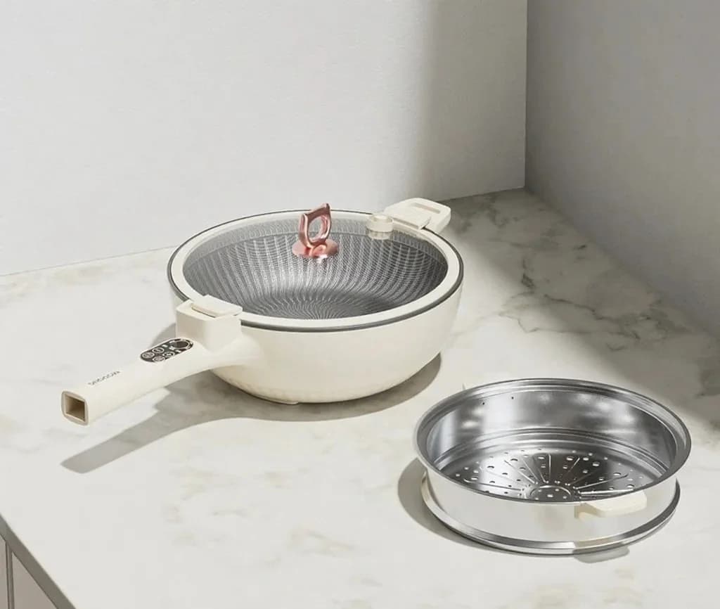 Pentola elettrica da cucina 6L con vaporiera in acciaio inossidabile
