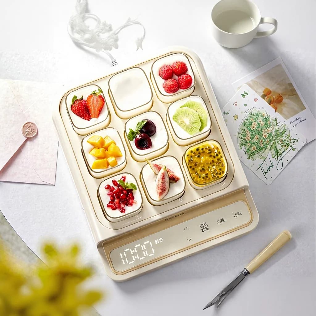 Yogurtiera elettrica con 9 scomparti per tazze e contenitore interno in vetro