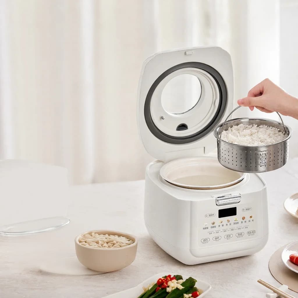 Cuociriso elettrico da 2L con cottura a basso contenuto di zuccheri e mantenimento in caldo