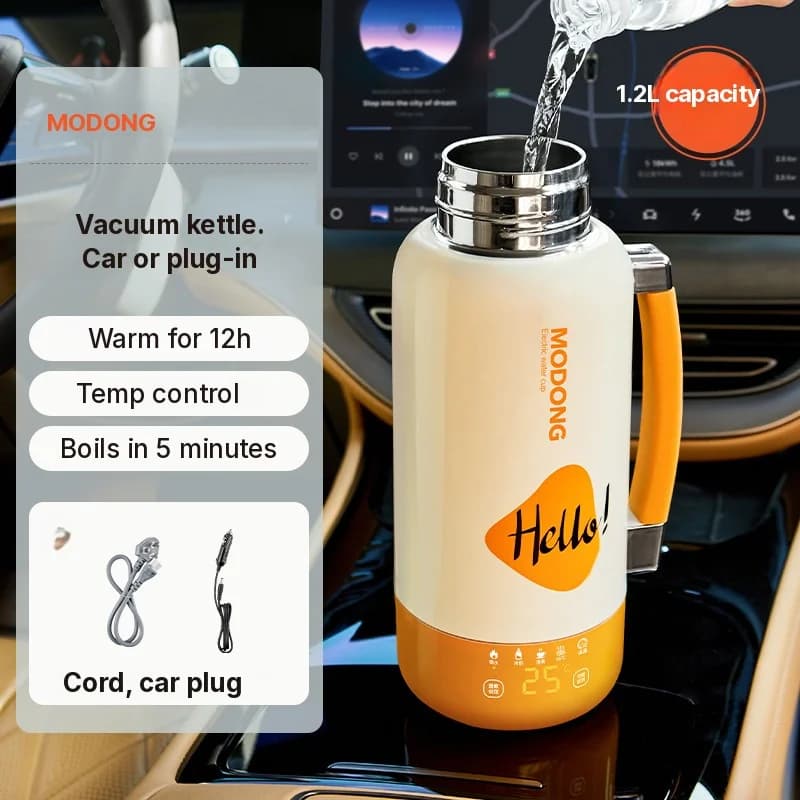 Bollitore Elettrico Portatile per Auto e Presa 1L Acciaio Inossidabile 316