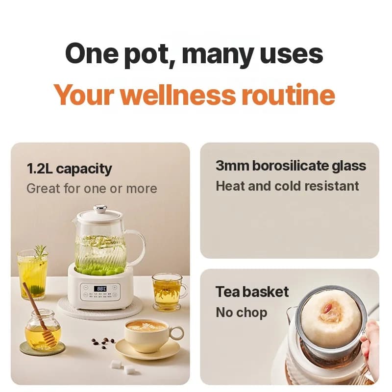 Bollitore elettrico in vetro per infusi 1-1,5L, controllo touch per tè