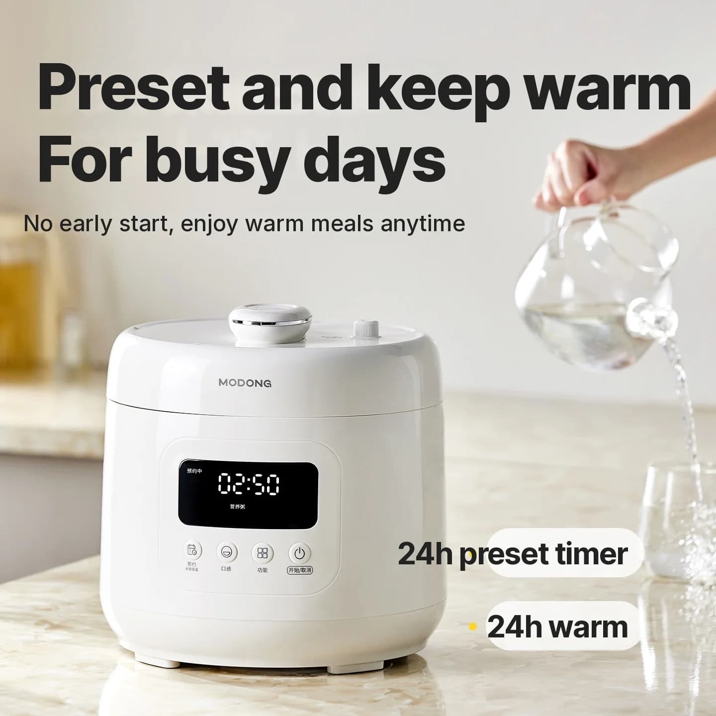 Pentola a pressione elettrica 4L con rivestimento in ceramica, 800W, timer 17-24H
