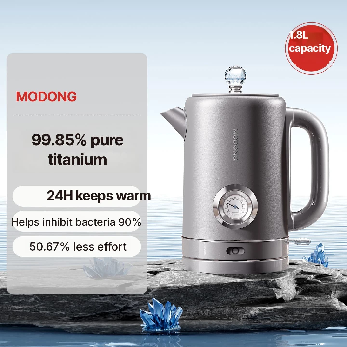 Bollitore Elettrico in Titanio Puro con Display Temperatura 1,8L