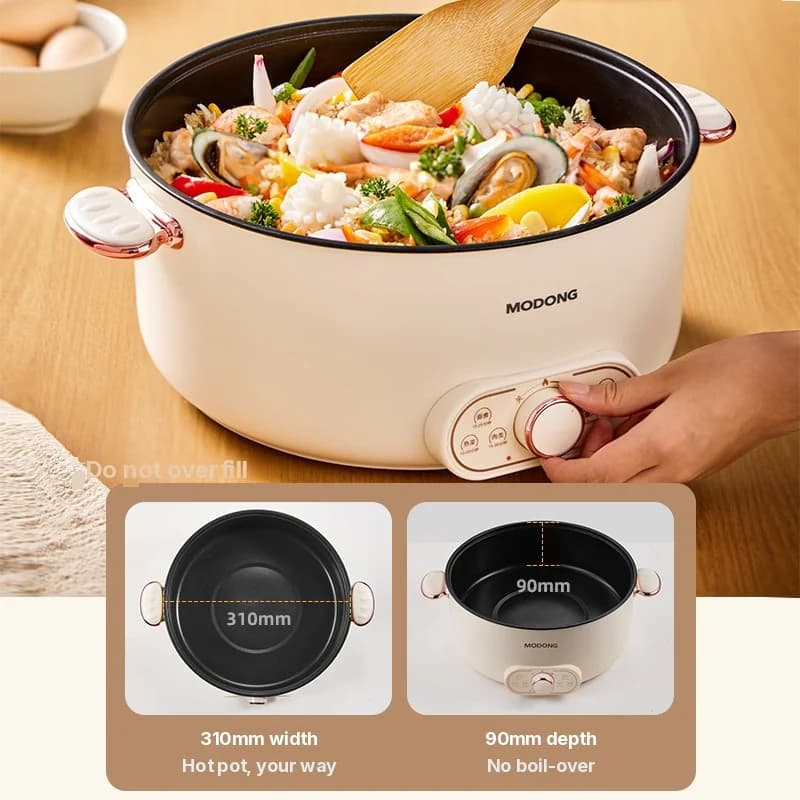 Pentola Elettrica Hot Pot 6L con Cestello per Cottura a Vapore, Antiaderente