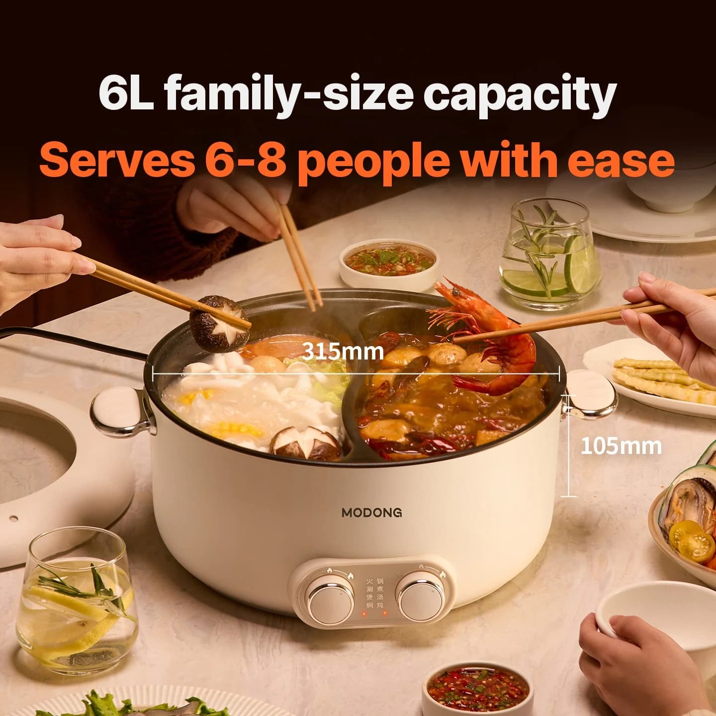 Hot pot elettrico 6L a doppia zona con controllo temperatura indipendente