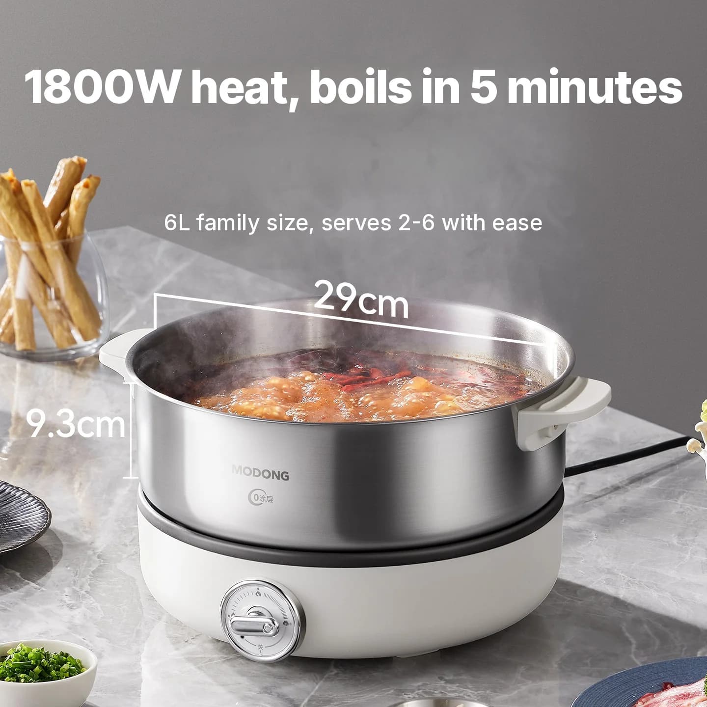 Pentola elettrica divisa con rivestimento interno in acciaio inox 1500W