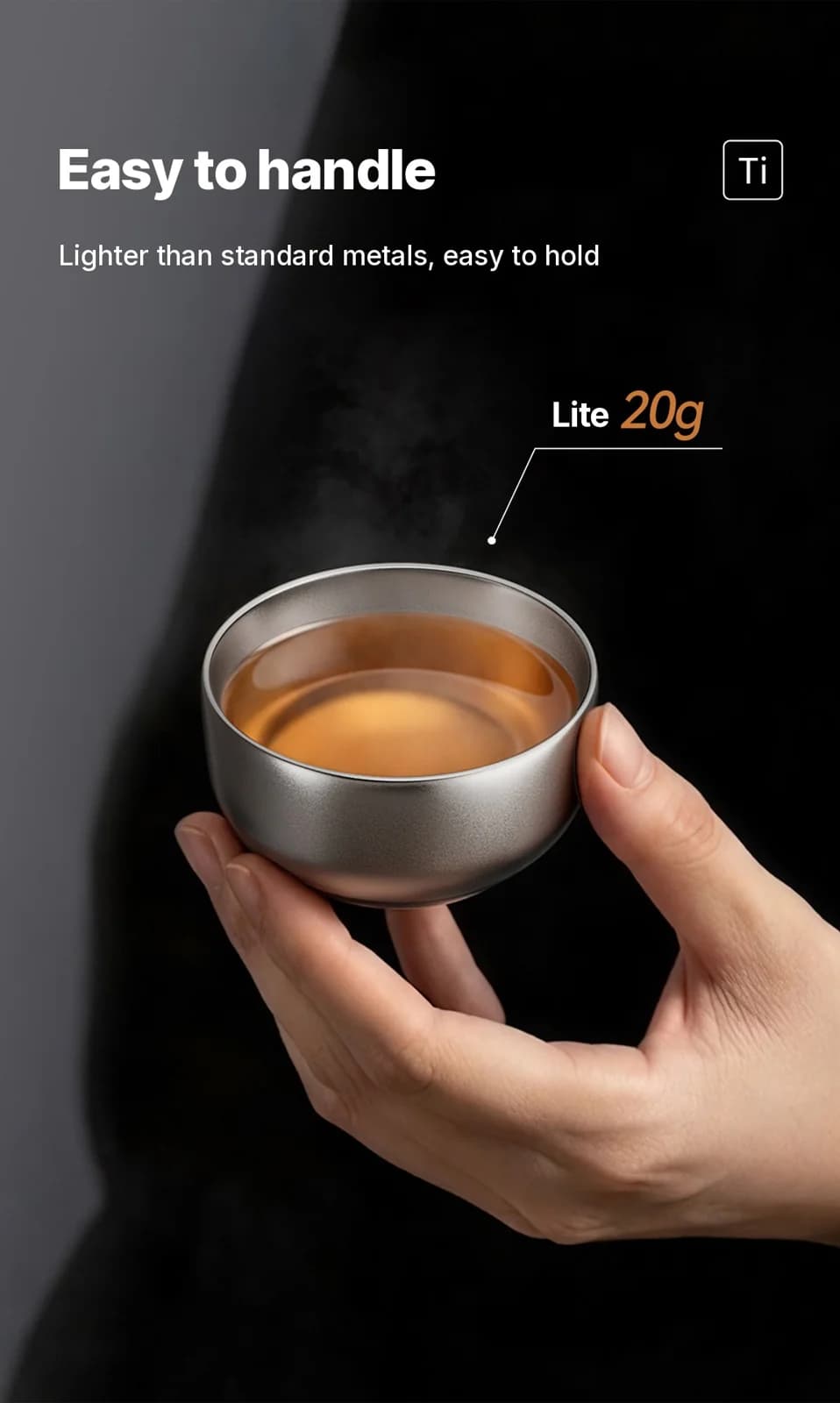 Set Tazze Gongfu in Titanio Puro 55ml Finitura Naturale Fatta a Mano