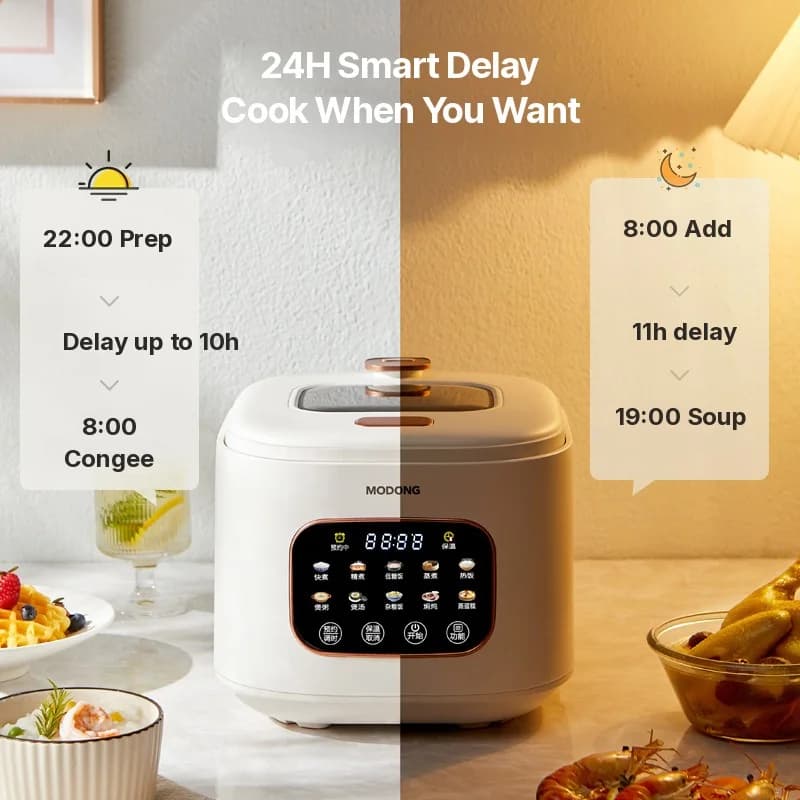 Rice Cooker Elettrico 3L con Finestra in Vetro e Timer