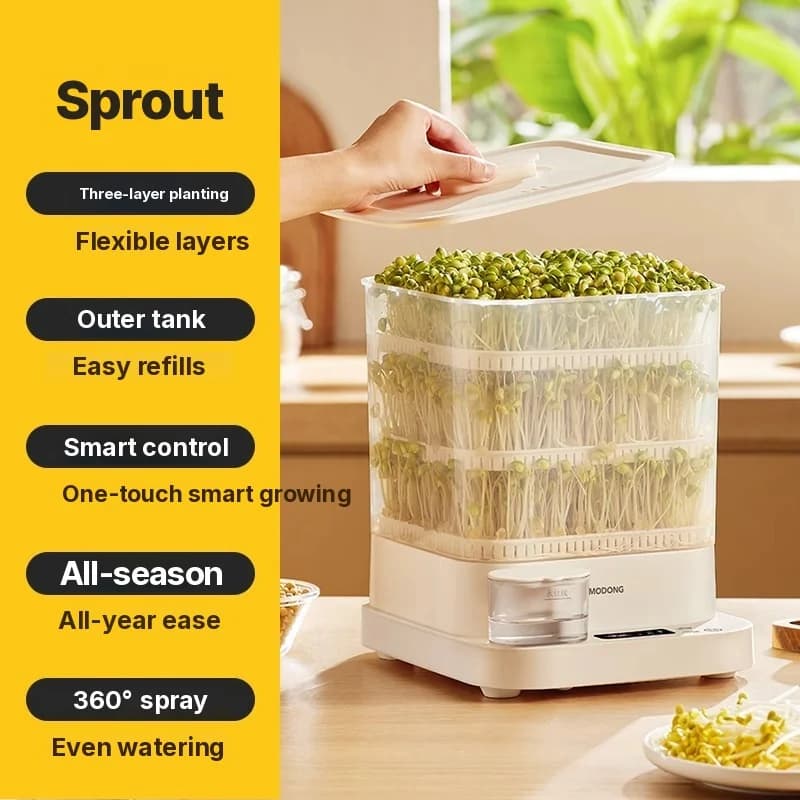 Germinatore Elettrico per Germogli Domestico 1,5L 20W a 3 Livelli