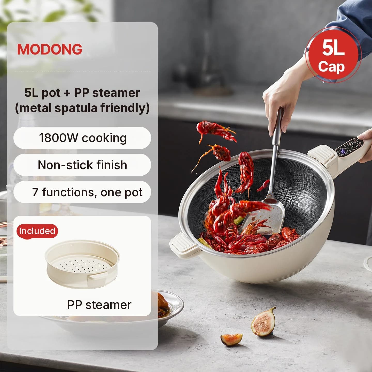 Pentola Elettrica Multifunzione con Cestello Vapore 5L 220V