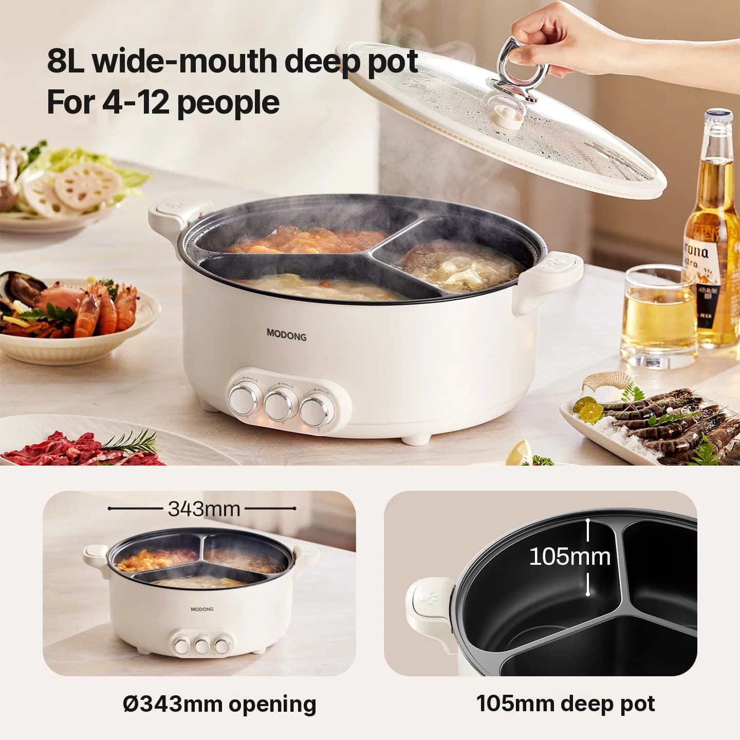 Pentola Elettrica Hot Pot con Divisore, 5,6L/8L, 220V