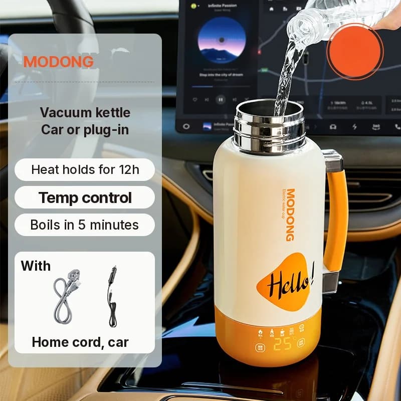 Bollitore elettrico portatile a tazza per auto e a spina 1L in acciaio inox 316