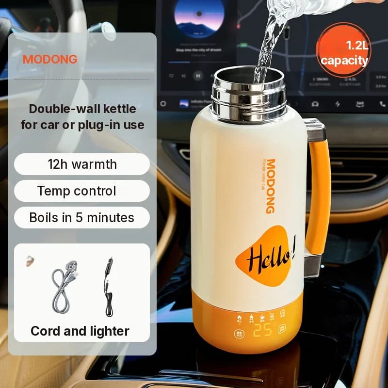 Bollitore elettrico portatile a tazza per auto e a spina 1L in acciaio inox 316
