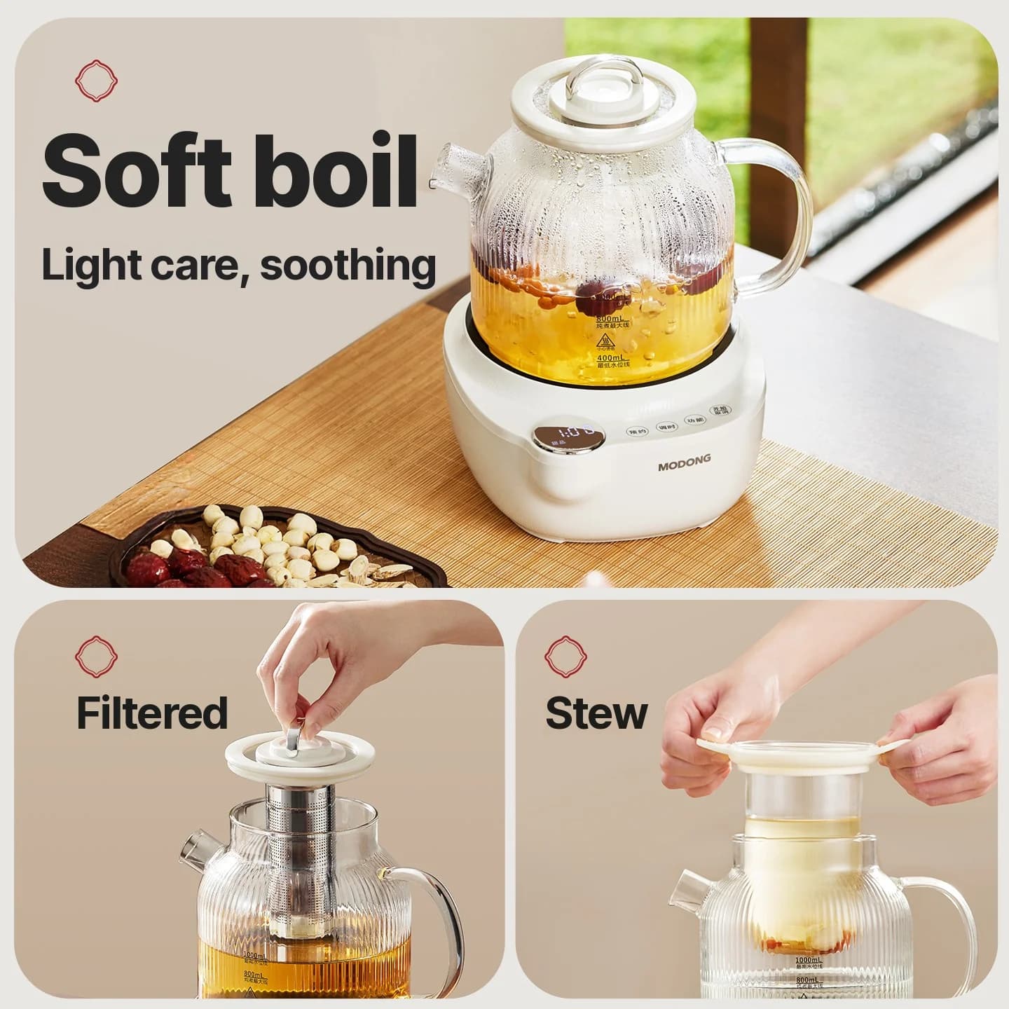 Bollitore Elettrico in Vetro con Controllo Temperatura, 1L