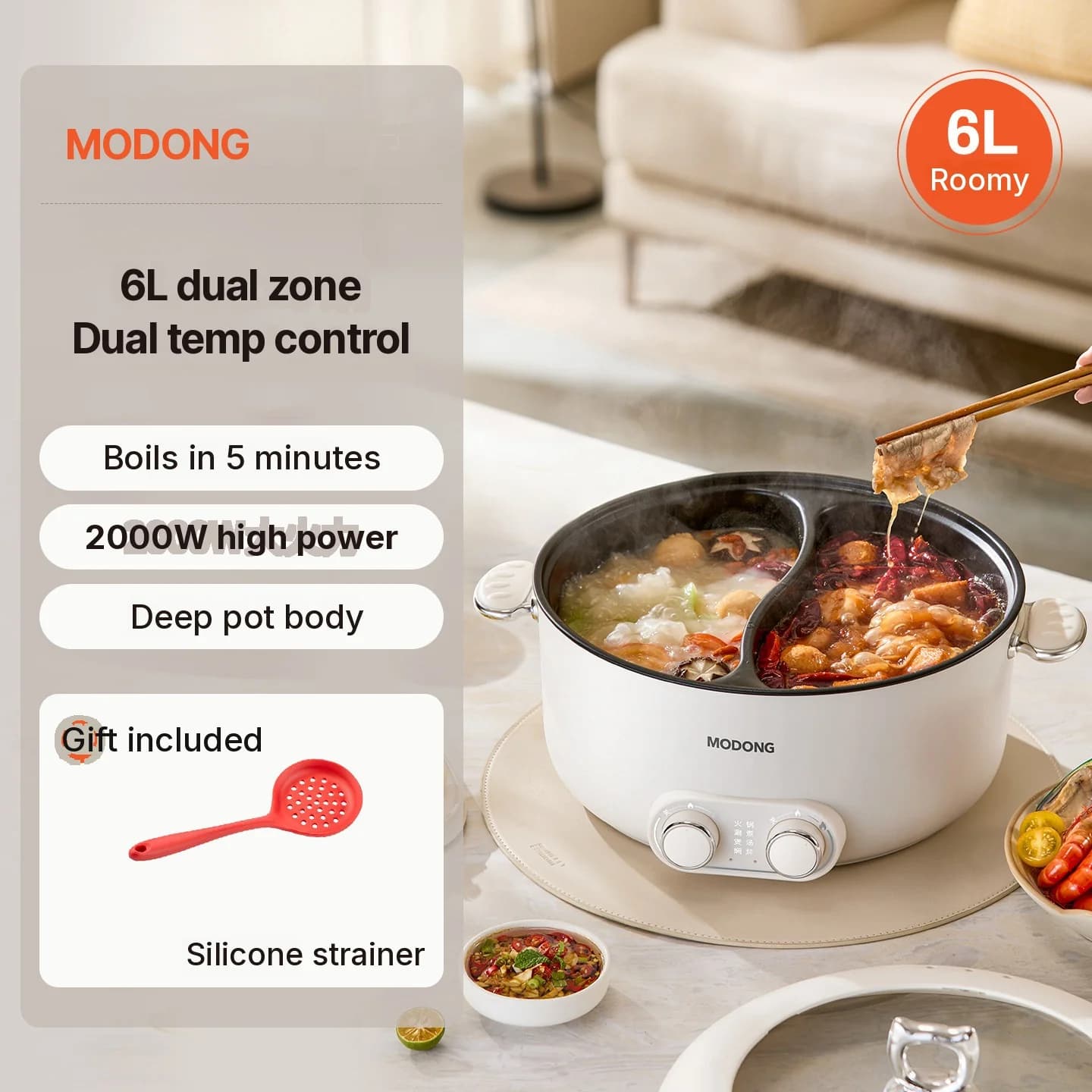 Hot pot elettrico 6L a doppia zona con controllo temperatura indipendente