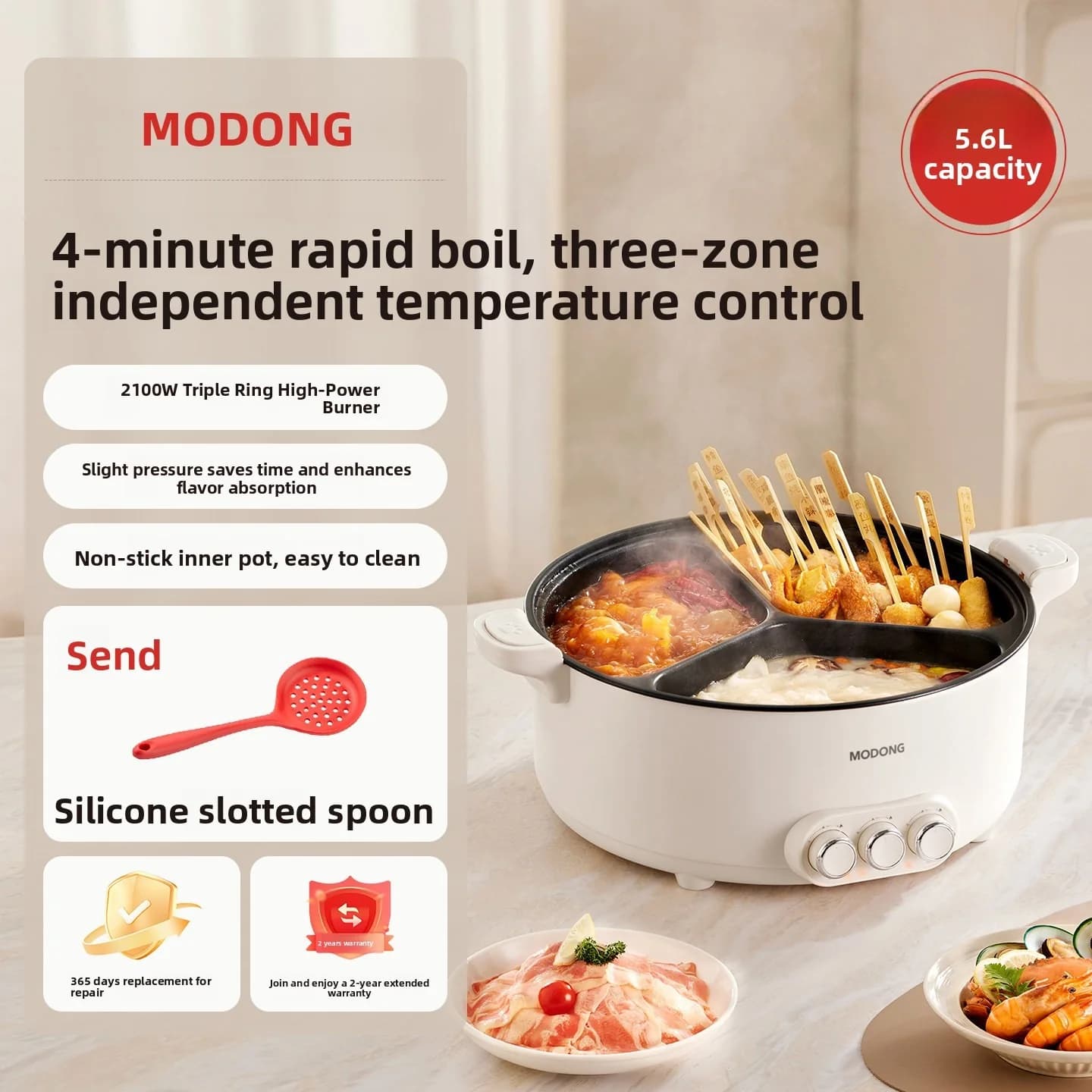 Pentola Elettrica Hot Pot con Divisore, 5,6L/8L, 220V