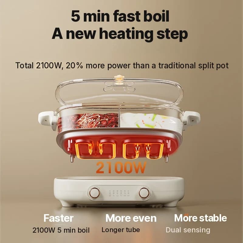 Pentola elettrica 7L con divisorio o a quattro scomparti, 220V, pentola separata
