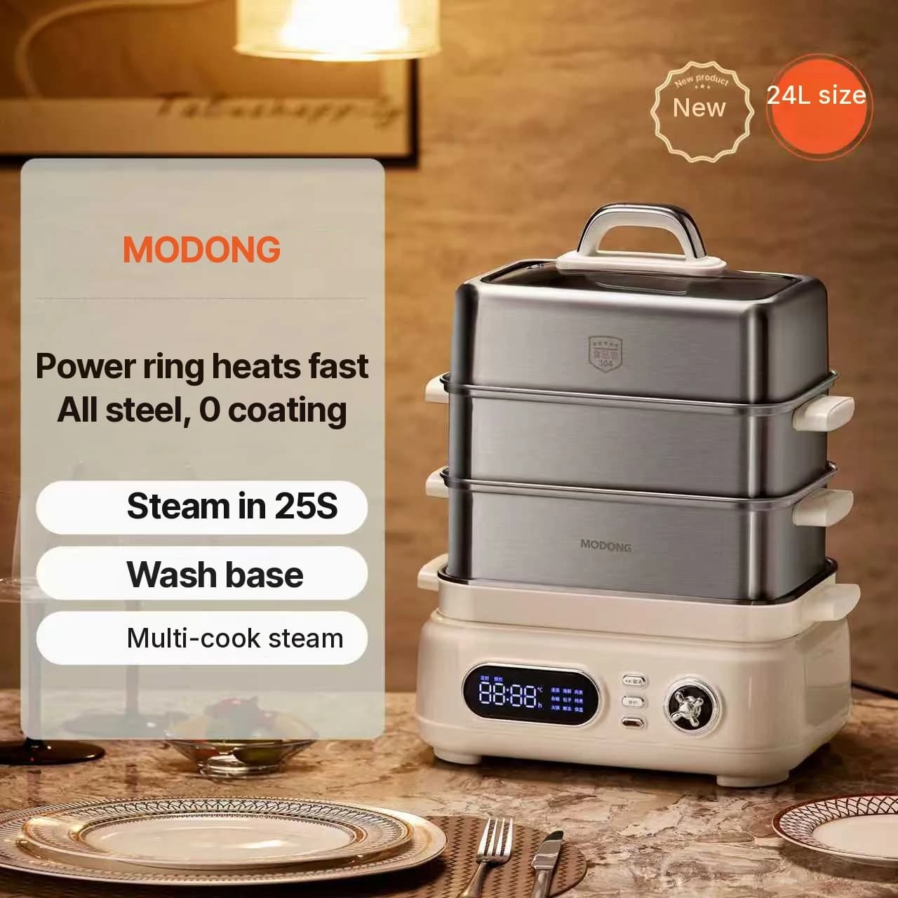 Cuocivapore elettrico in acciaio inox 18L 24L a doppio o triplo livello