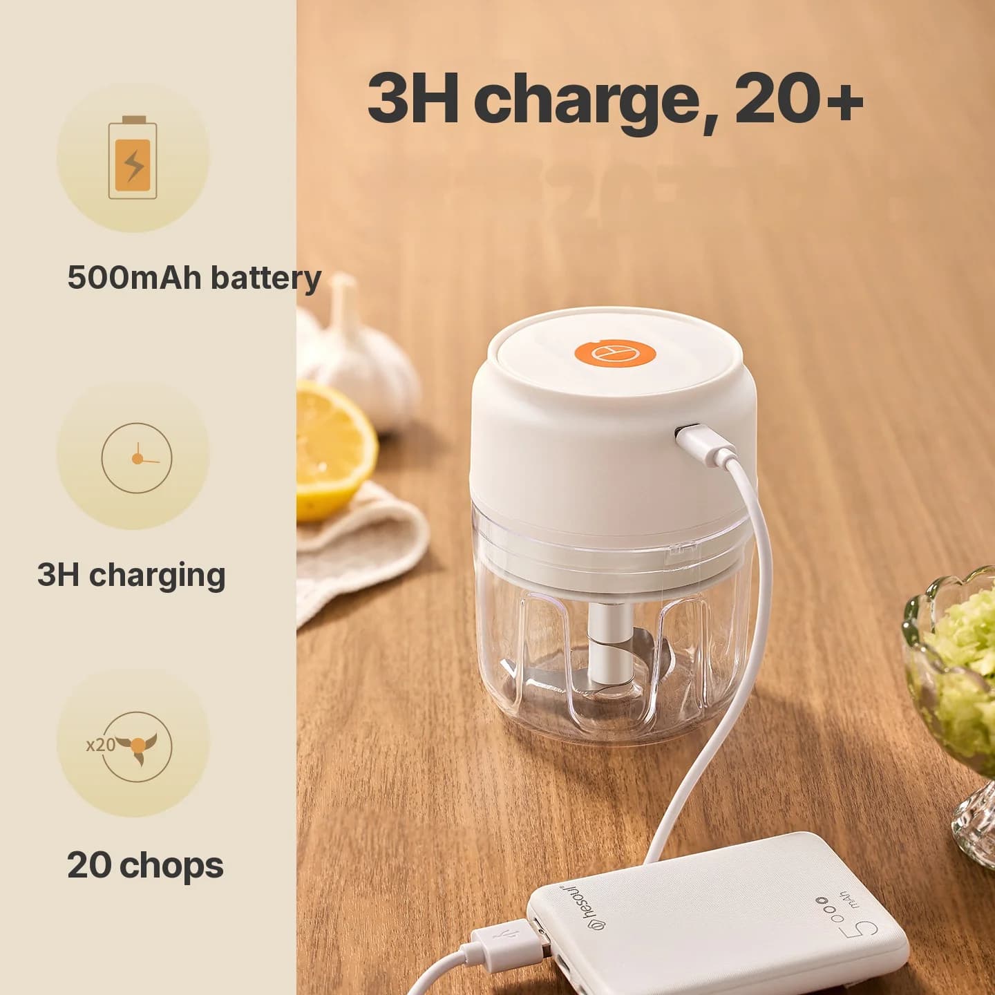 Tritacarne Aglio Elettrico Wireless 250mL 5V 30W Plastica