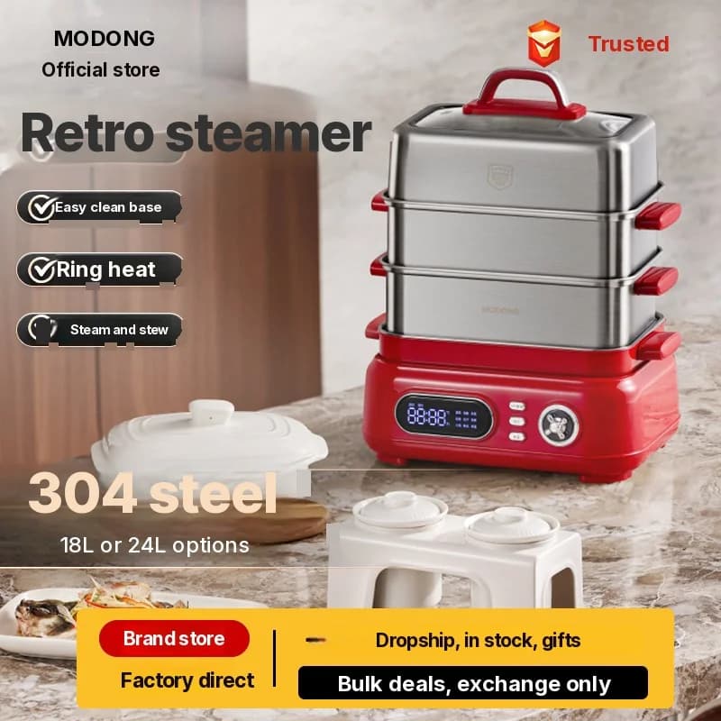Cuocivapore elettrico in acciaio inox 18L 24L a doppio o triplo livello