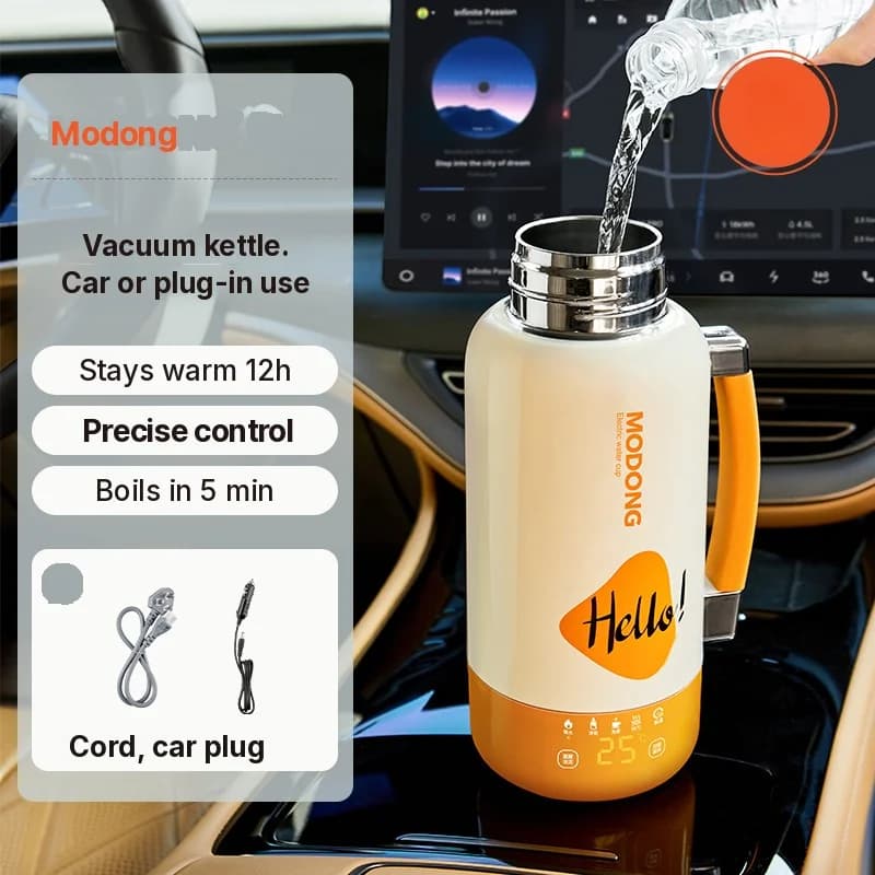 Bollitore Elettrico Portatile per Auto e Presa 1L Acciaio Inossidabile 316